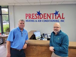 Wendell Nixon, left, owner of Presidential Heating & Air Conditioning, and Bryan Benak, CEO, Southern Home Services. Wendell Nixon, left, owner of Presidential Heating & Air Conditioning, and Bryan Benak, CEO, Southern Home Services.
