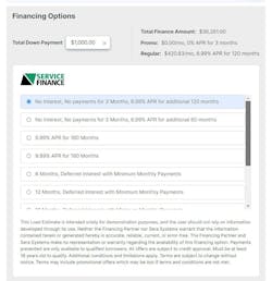 Photo shows how the Service Finance information is displayed in the Sera app screen. Photo shows how the Service Finance information is displayed in the Sera app screen.