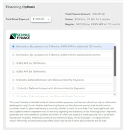 Photo shows how the Service Finance information is displayed in the Sera app screen. Photo shows how the Service Finance information is displayed in the Sera app screen.