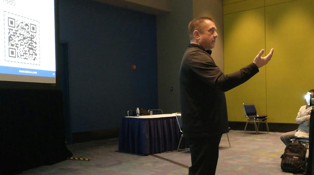 Scott Tinder, trainer and instructional designer at Business Development Resources, spoke to 2024 AHR Expo attendees in Chicago how HVAC contractors can add revenue by offering IAQ equipment and accessories.