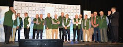 Seventeen past chairmen of Air Conditioning Contractors of America made the trip to Orlando for a special reunion and recognition. They&apos;re wearing commemorative ACCA vests. ACCA CEO Barton James is at right.