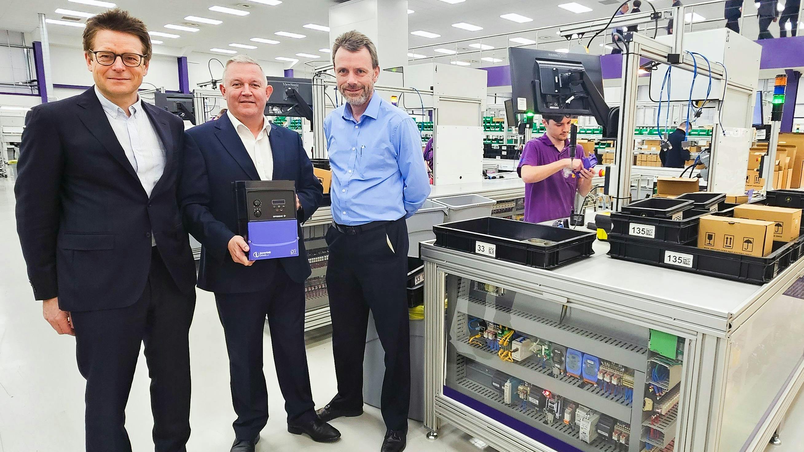 Adrian Ellam, CEO of Invertek Drives Ltd, (left) with Rhydian Welson, Sales and Marketing Director, and Glyn Jones, Technical Director