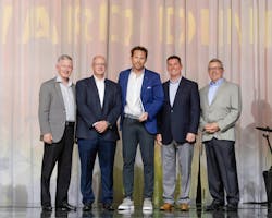 Brady Trane won the 2023 National Distributor of the Year Award, Commercial. Left to right: Mark Kuntz, CEO, METUS; Scott Graham, director, commercial business, South Business Unit, METUS; Aaron Hughes, VP sales, systems &amp; building services, Brady Trane; David Archer, VP of commercial business, METUS; Brinnon Williams, VP of residential business, METUS.