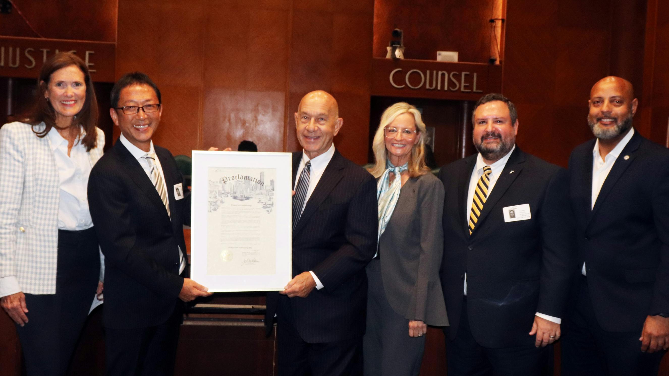The City of Houston declared August 13 as &ldquo;Daikin Air Conditioning Appreciation Day,&rdquo; honoring the company&rsquo;s dedication to sustainability and community well-being. City of Houston Mayor John Whitmire presents the official proclamation to Satoru Akama, CEO, Daikin Comfort Technologies North America, during a celebration at Houston City Hall
