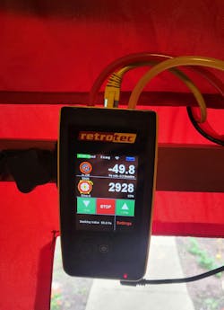 A Retrotec DM32 manometer showing my building leakage before air sealing A Retrotec DM32 manometer showing my building leakage before air sealing