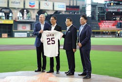 From left: Jim Crane, Owner and Chairman, Houston Astros; Satoru Akama, President and Chief Executive Officer, Daikin Comfort Technologies North America, Inc.; Jiro Tomita, Representative, Americas, Chairman of the Board, Daikin Comfort Technologies North America, Inc.; Takayuki “Taka” Inoue, Executive Vice President and Chief Sales and Marketing Officer, Daikin Comfort Technologies North America, Inc. From left: Jim Crane, Owner and Chairman, Houston Astros; Satoru Akama, President and Chief Executive Officer, Daikin Comfort Technologies North America, Inc.; Jiro Tomita, Representative, Americas, Chairman of the Board, Daikin Comfort Technologies North America, Inc.; Takayuki “Taka” Inoue, Executive Vice President and Chief Sales and Marketing Officer, Daikin Comfort Technologies North America, Inc.