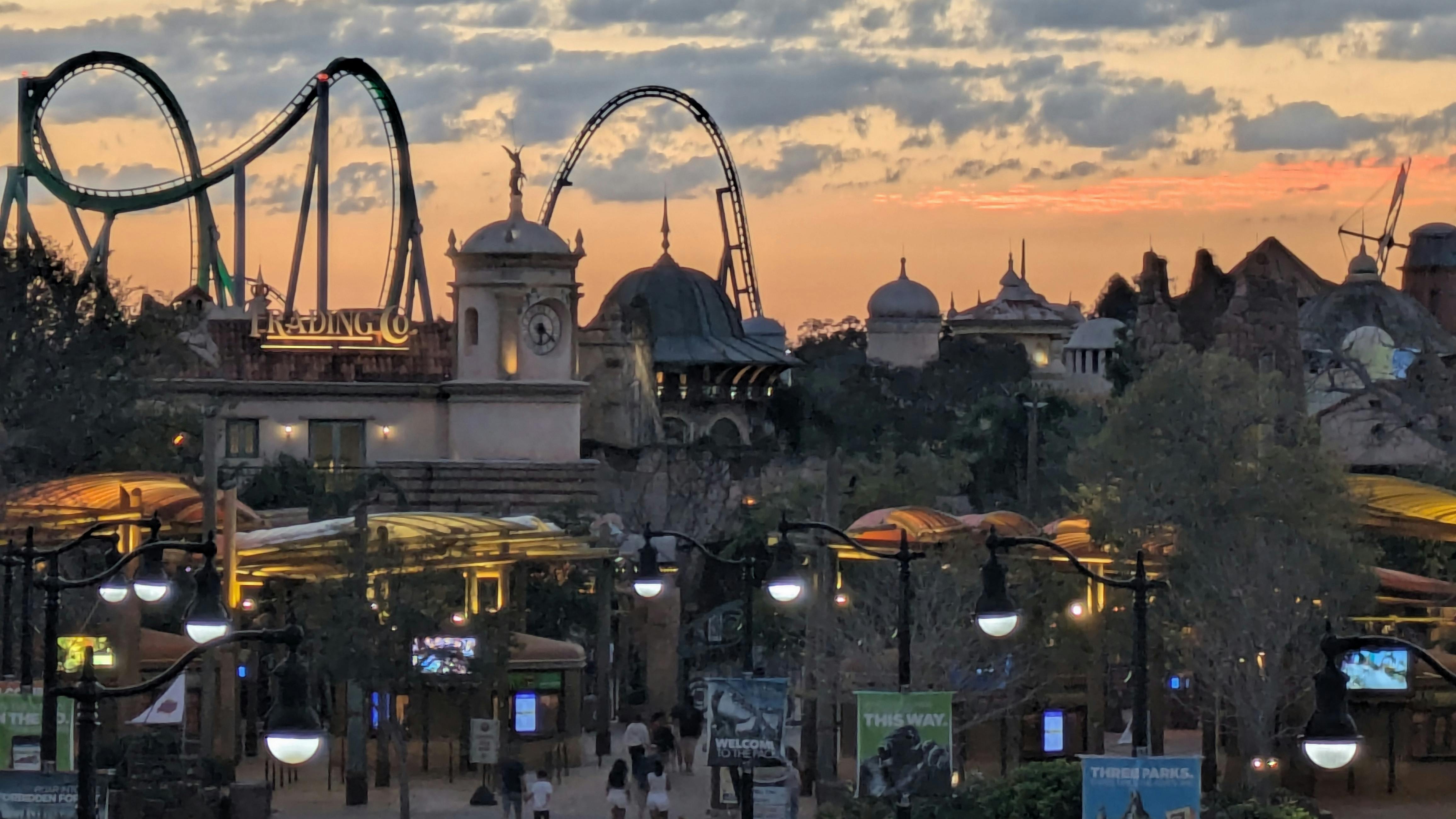 The sun sets over the Universal Studios theme park, site of the Burnham Holdings hospitality event.