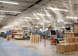 DriSteem’s Adiatec High-pressure atomizing systems use heat already present in the air to evaporate evenly distributed water droplets dispersed by the system. DriSteem’s Adiatec High-pressure atomizing systems use heat already present in the air to evaporate evenly distributed water droplets dispersed by the system.