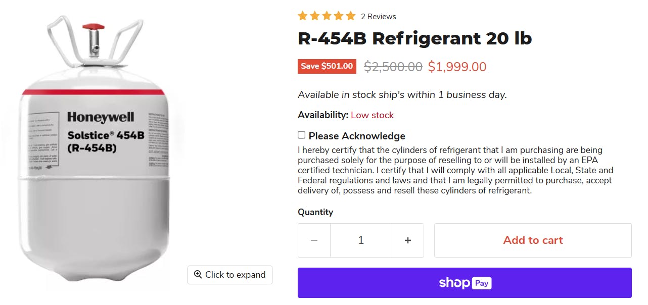 R-454B Sold online for high prices.