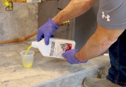 Oatey recommends using a cleaner designed for cleaning and conditioning steam and hot-water boilers in hydronic heating systems while containing silicone that protects pumps by lubricating seals, maximizing efficiency, and preventing valve clogging and corrosion. Oatey recommends using a cleaner designed for cleaning and conditioning steam and hot-water boilers in hydronic heating systems while containing silicone that protects pumps by lubricating seals, maximizing efficiency, and preventing valve clogging and corrosion.