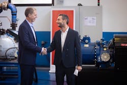 Fabio Klein, president, Danfoss Commercial Compressors (left), David Candio, CEO, Palladio Compressors (right). Fabio Klein, president, Danfoss Commercial Compressors (left), David Candio, CEO, Palladio Compressors (right).