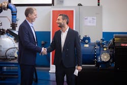 Fabio Klein, president, Danfoss Commercial Compressors (left), David Candio, CEO, Palladio Compressors (right). Fabio Klein, president, Danfoss Commercial Compressors (left), David Candio, CEO, Palladio Compressors (right).