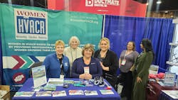 Left to Right: Lori Tschohl, Ruth King, Marcia Christiansen, and Colleen Keyworth man the Women in HVACR booth during the 2023 AHR Expo. Left to Right: Lori Tschohl, Ruth King, Marcia Christiansen, and Colleen Keyworth man the Women in HVACR booth during the 2023 AHR Expo.