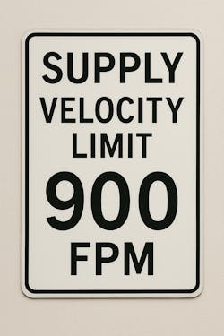 The conservative value is based on the upper airflow velocity limit of 900 fpm max velocity for supply fittings. The conservative value is based on the upper airflow velocity limit of 900 fpm max velocity for supply fittings.