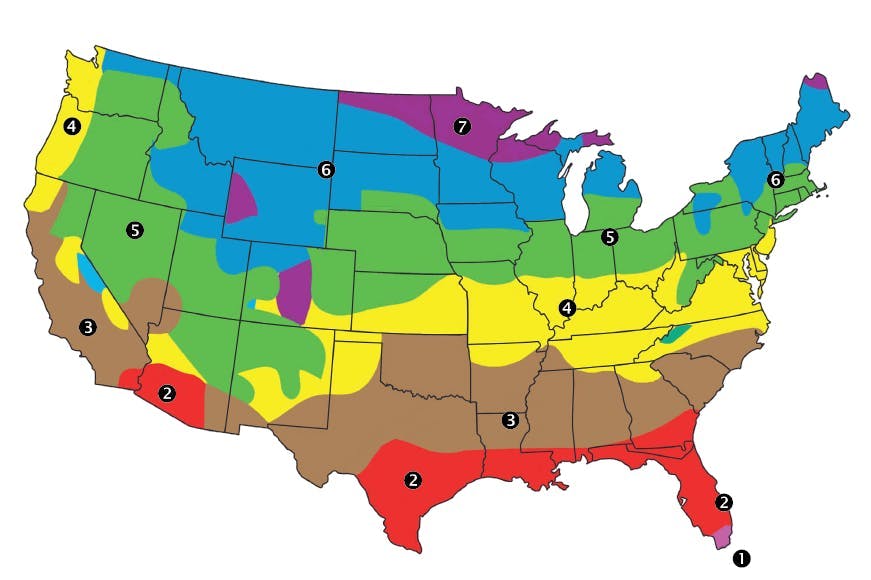 Figure 1: A map of the U.S. depicting regional climate zones. Figure 1: A map of the U.S. depicting regional climate zones.