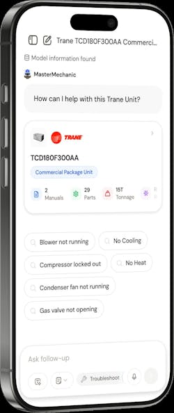 Bluon enables technicians to either scan HVAC units with their smartphones or conduct searches to access detailed model and part data, including compatible parts, and links to suppliers for information on availability and pricing. They may also connect with an AI tool to perform better diagnosis and troubleshooting. Bluon enables technicians to either scan HVAC units with their smartphones or conduct searches to access detailed model and part data, including compatible parts, and links to suppliers for information on availability and pricing. They may also connect with an AI tool to perform better diagnosis and troubleshooting.
